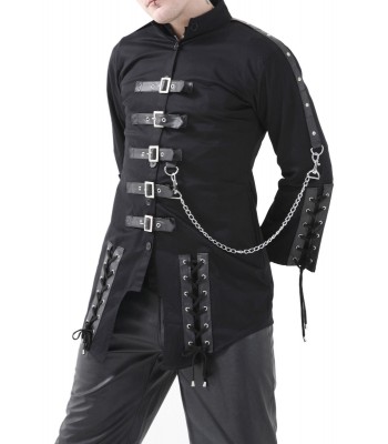 New Men Gothic Jacket Black Dead Threads Corseting Chain EMO Cyber Jacket